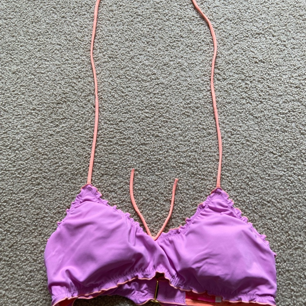 Victoria's Secret Lavender Triangle Bikini Top with Coral Straps